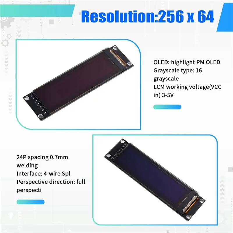 【프로모션】2X 실제 OLED 디스플레이 2.08인치 256X64 그래픽 LCD 모듈 흰색 디스플레이 화면 LCM 화면 SH1122 컨트롤러 지원 SP