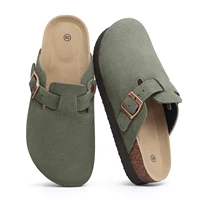 Smile – Mules en cuir pour femmes, pantoufles, sabots en daim avec sangle réglable, semelle intérieure en liège, chaussures d'extérieur confortables pour pommes de terre unisexes 3