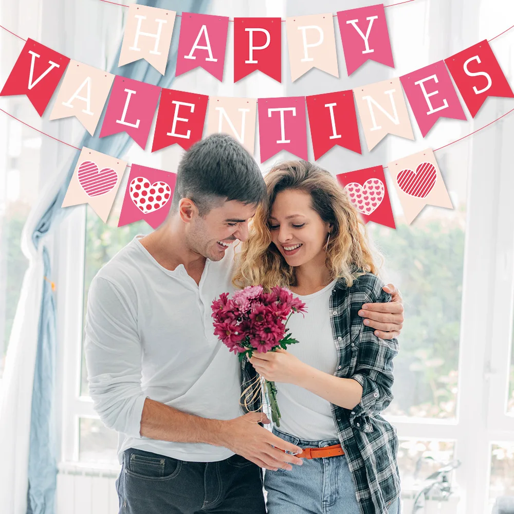 Valentinstag Hängen Banner Girlande Bunting Rot Liebe Herz Papier Banner Tür Hängen Ornament Hochzeit Geburtstag Party Dekoration – Detail 4