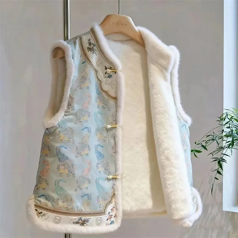 Women's Jackets and Vests  New Outerwear  Retro National Style Vest Jacket Women Plus Velvet Warm Fashion Joker  fur Collar Vest - 3