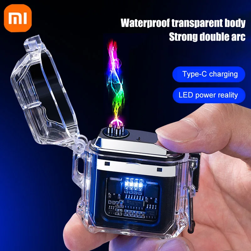 

Xiaomi New Outdoor Waterproof Double Arc Cigarette Lighter Transparent Body USB Pulse Rechargeable Electric Lighters For Men
