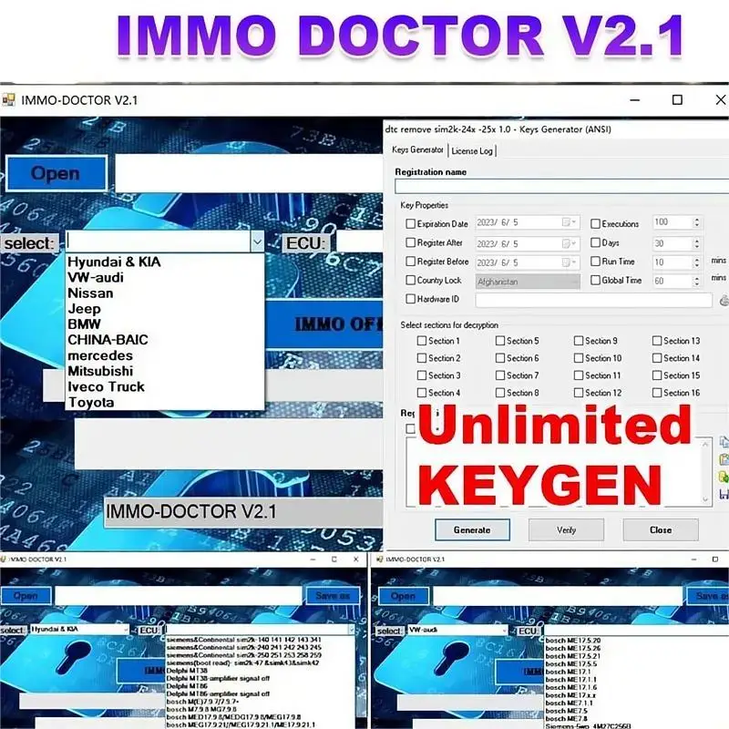 2024 Immo Doctor V2.1 Con Unlimited Keygen Multi Brand Immo Off Software Ecu Chip Tuning Per Sim2K Mt38 Me 17.9.2 Med17.9.8