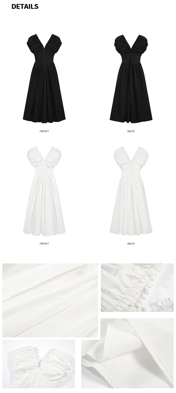 Casual Solid Midi Dresses for Women Korean Chic V-neck Backless High Waist Puff Sleeve A-line Party Dress Summer Vestidos Mujer