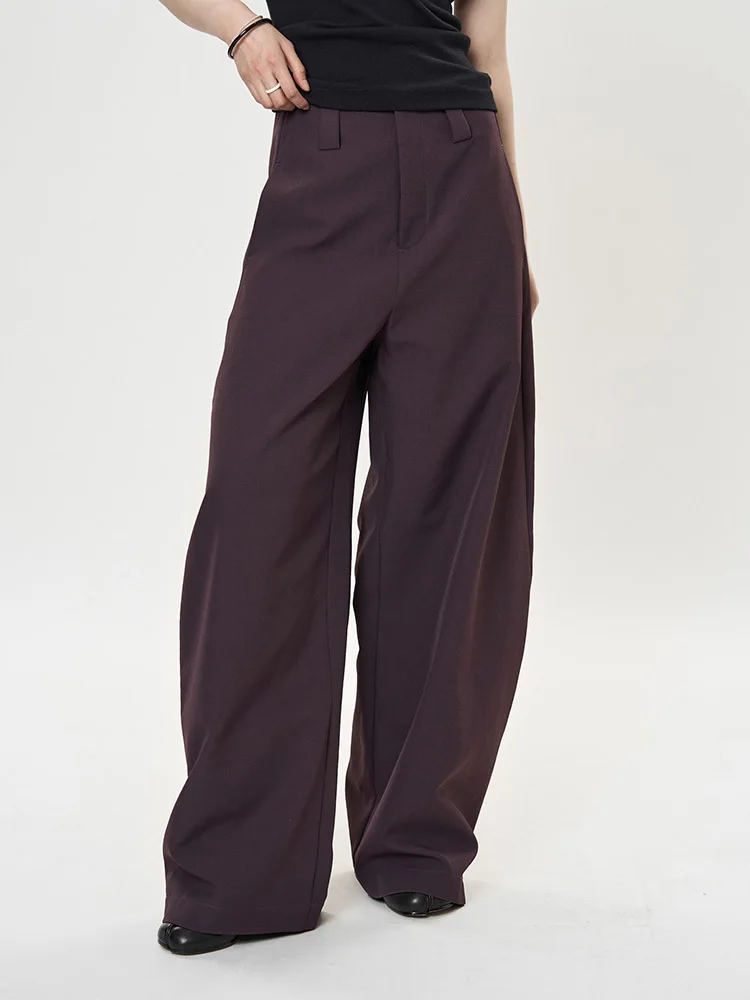 [EAM] High Waist Purple Brief Shaped Elegant Long Wide Leg Pants New Trousers Women Fashion Tide Spring Autumn 2026 1DH9918