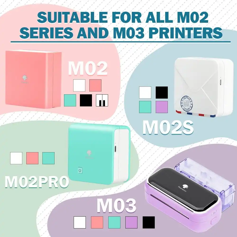 Phomemo 6 Rolls Color Sticker Paper for M02/M02 Pro/M02S/M03 Mini Printer-  Black on Green, Orange, Purple, Pink, Blue, Light Purple