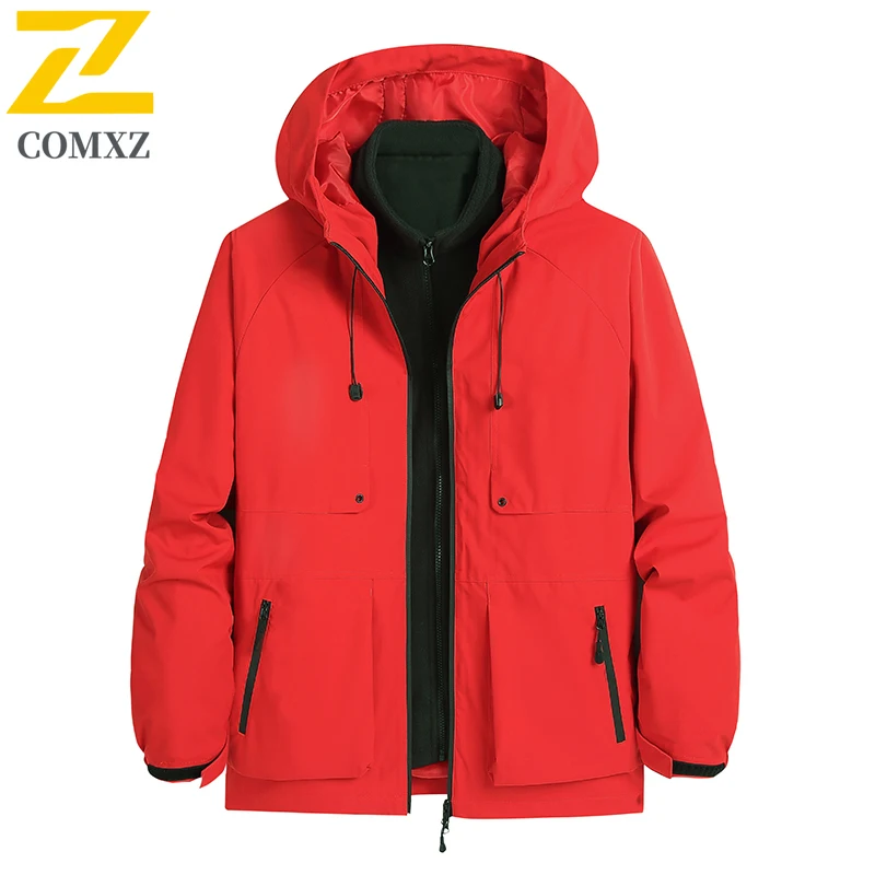Autumn Winter Men's Hiking Jacket Mountaineering Skiing Windproof Waterproof 3-in -1 Multifunctional Coat New Warm Couple Jacket