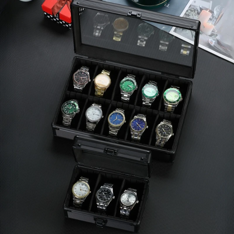 1 3 5 Slot Watch Box Aluminum Alloy Watch Display Case GlassTop Case Watche Trave Bracket Clock Storage Box Suitcase Practical
