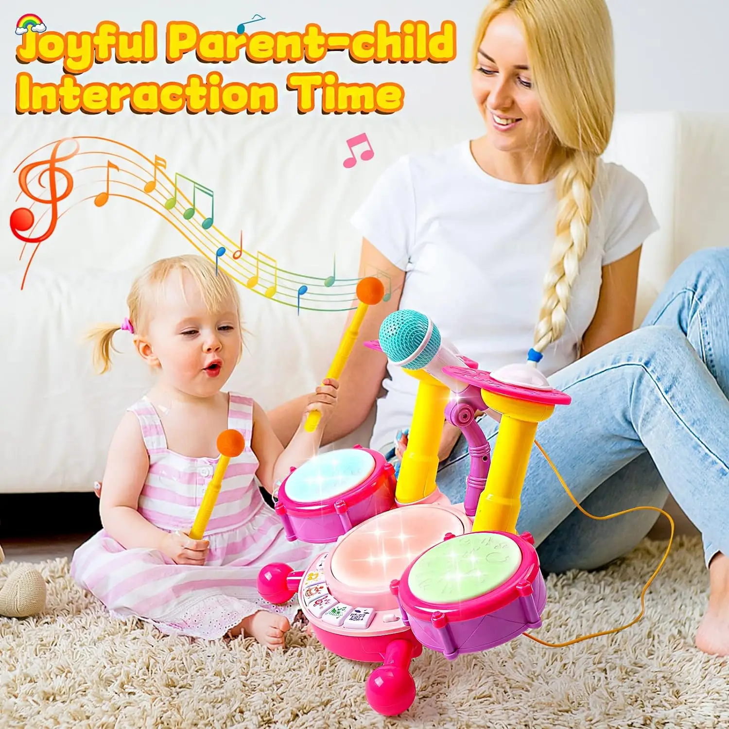 Jazz Rack Drum Set for BabyToddler Toys for Girl Educational Microphone Instruments Baby Toy Drum Percussion Instrument 5
