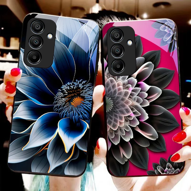 Black Gold Lotus Totem Glass Phone Case