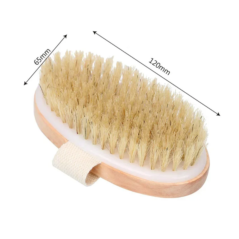 Wet Dry Skin Body Brush Natural Pig Bristles Dry Skin Exfoliating Body Massage Cleaning SPA Tool For Cellulite Lymphatic Drainag 2