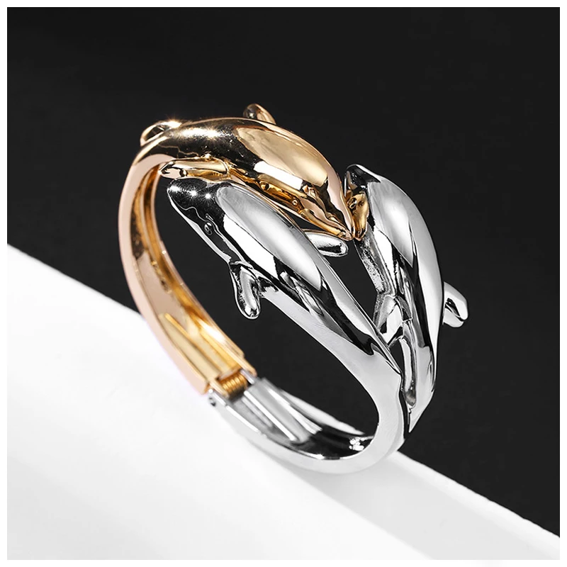 KAYMEN Luxury Dolphins Cuff Bracelet Animal Bangle for Women Fashion Statement Alloy Bangle Jewelry Accessory 5