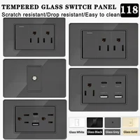 Prise murale américaine thaïlandaise en verre trempé série 118, 118x75mm, double Ports USB type-c, interrupteur de lumière, appareil ménager intelligent, 110V, pour le bureau et la maison 1