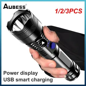 1/2/3PCS Portable Waterproof Built In Battery LED 3 Modes USB Rechargeable Strong Light Flashlight Tactical Outdoor