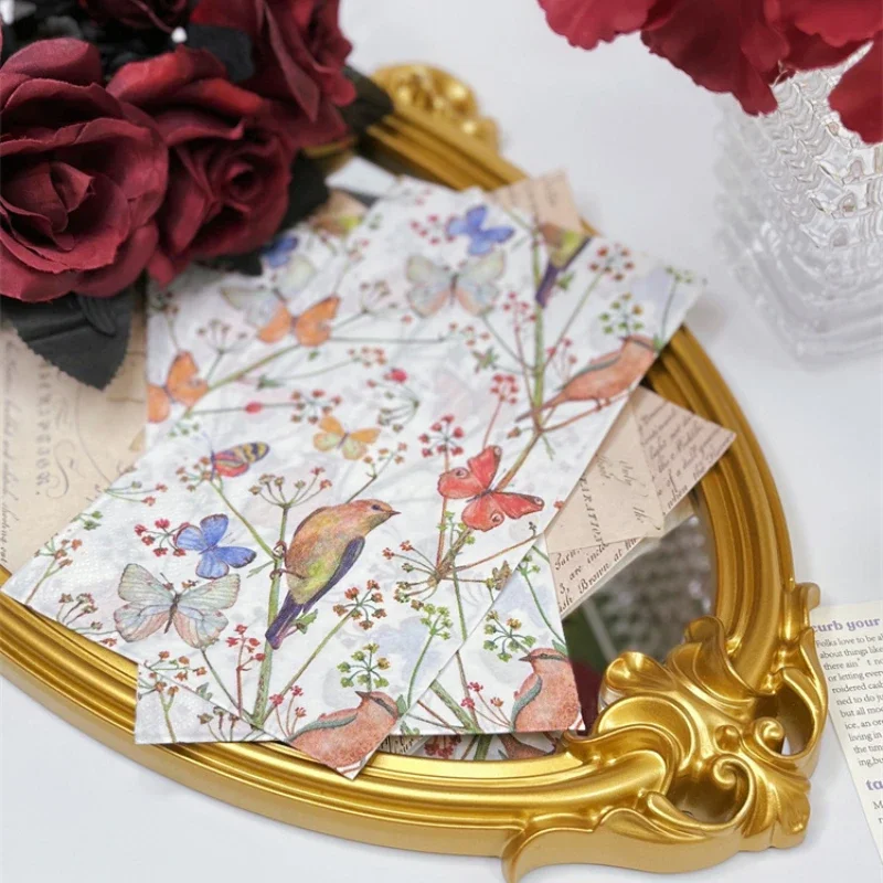 2-Ply 33*40cm Colourful Flower Bird Butterfly Print Napkin Rectangle Paper Napkin Decorative Cup Flower Placemat 20pcs/pac
