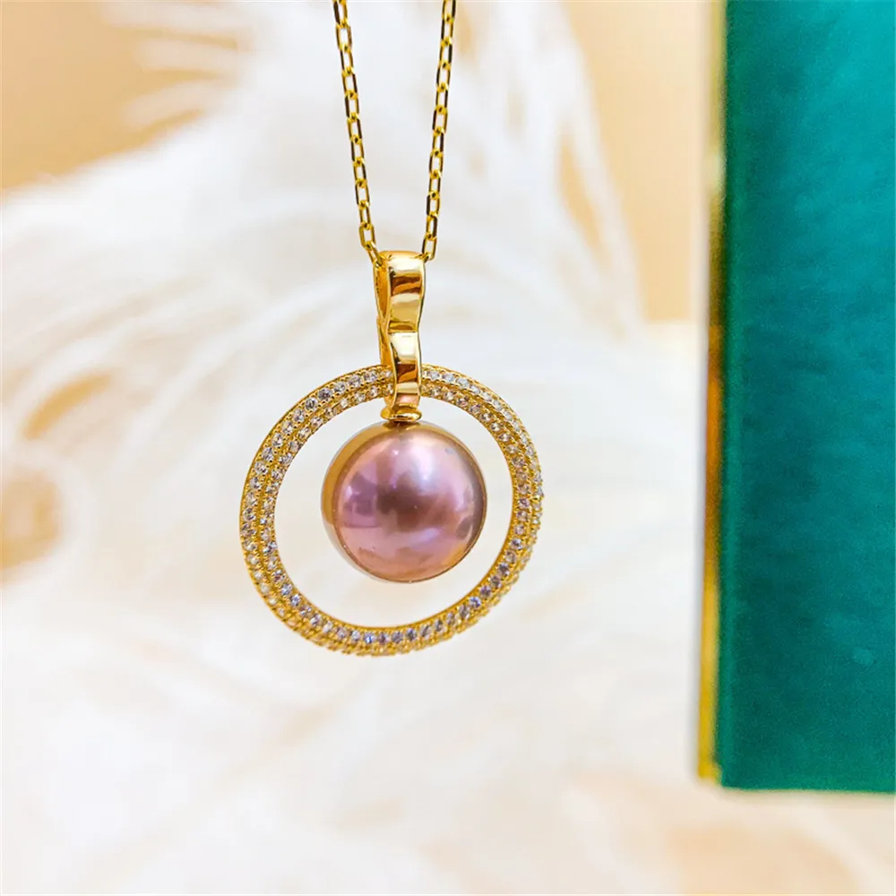 

DIY Pearl Accessories S925 Sterling Silver Pendant Empty Holder K Gold Jade Necklace Pendant with 8-13mm Beads