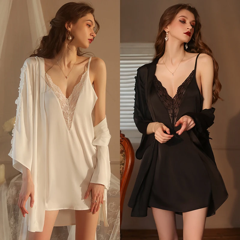 Buy Zairra Free Size Satin Night Gown for Women Very Comfort with  Embroidery Printed Nightwear Dress/wear in 2 PCs with Nighty & Wrap Gown  Online at desertcartINDIA