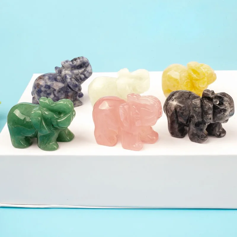 

1PC Natural Crystal Rose Quartz Elephant Amethyst Obsidian Animals Stone Crafts Small Decoration Home Decor Christmas Present