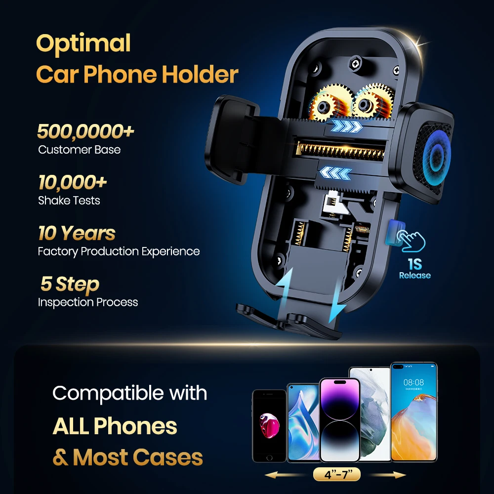 Extended Arm Car Vent Phone Mount Holder,3-Point Support Extendable Metal Hook S