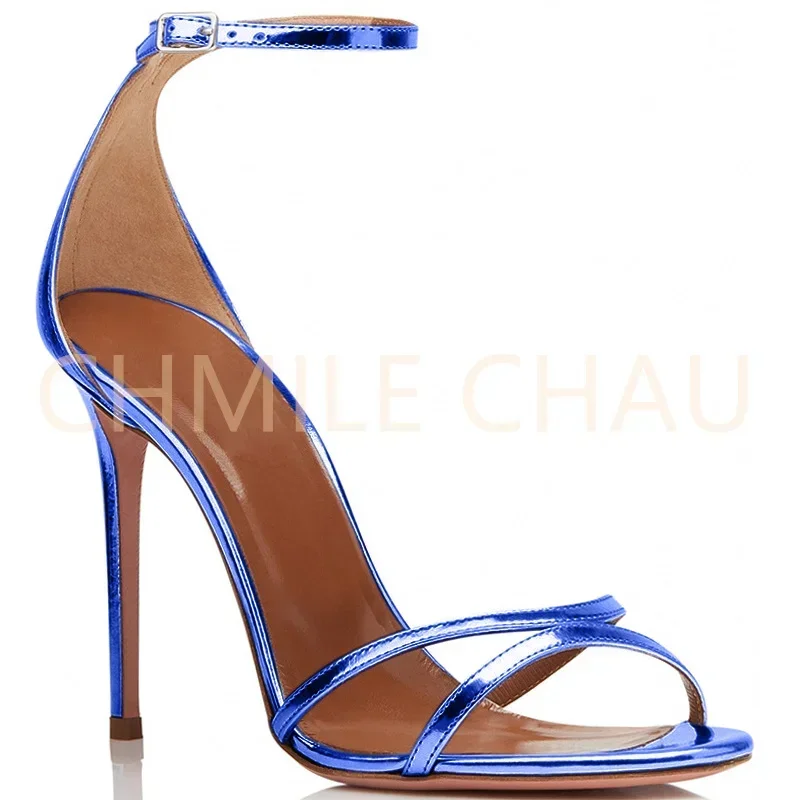 Sandalias De Tacón NobleOnly Para Mujer - Tacón De Aguja 6.5 Cm, Punta Abierta Y Correa En El Tobillo