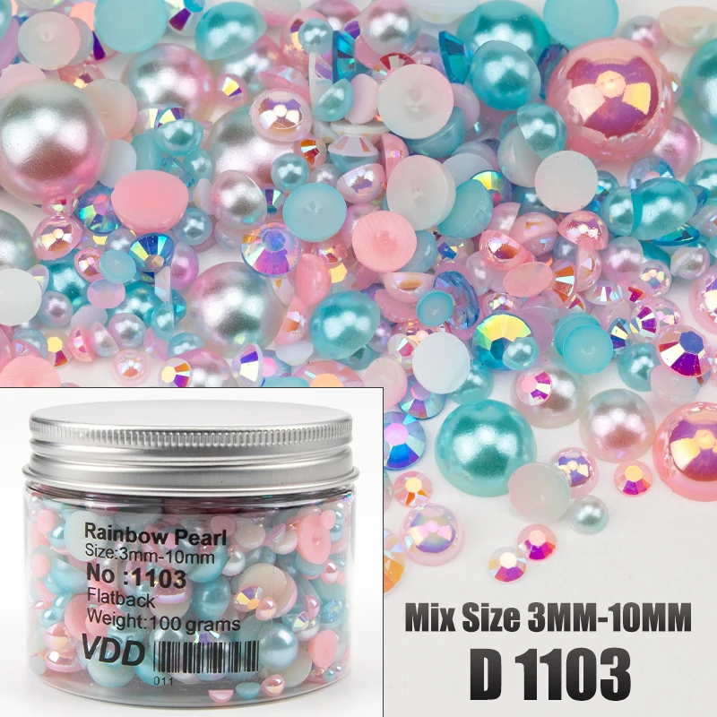 Vdd 30/60/100/200g Großhandel Mix Größe abs halbrunde Perlen Flatback Perlen Farbe Harz Strass Nail Art Crafts DIY Dekoration – Detail 9