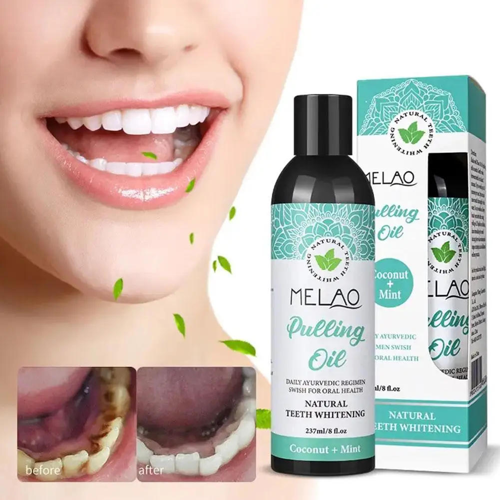 237Ml Cocco Menta Tirando Olio Collutorio Senza Alcool Sbiancamento Dei Denti Alito Orale Fresco Raschietto Per Lingua Cura Della Salute Della Bocca