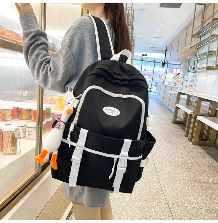 New High School Harajuku Double Buckle Women Backpack School Bags Teenage Girls Kawaii Backpack Waterproof Student Bag Mochila