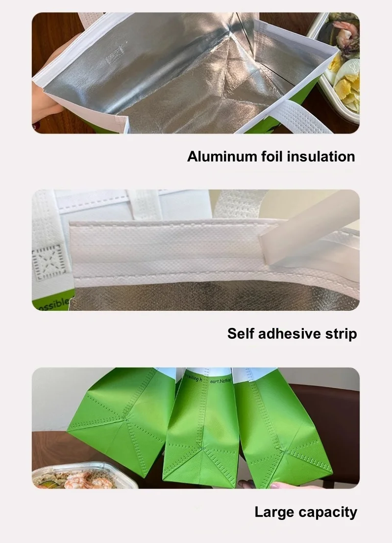 10pcs Green Non-Woven Insulated Tote Bags – Portable Reusable Pouches for Food, Drinks,... - SKU NITB1747 - UGI Packaging