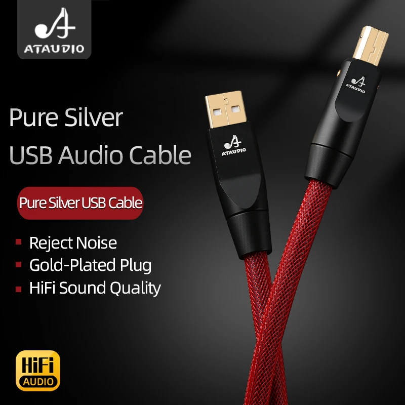 6N Pure Silver HiFi USB Audio Cable Digital Audio Type USB A to B Type C for DAC Computer Sound Card USB Cable