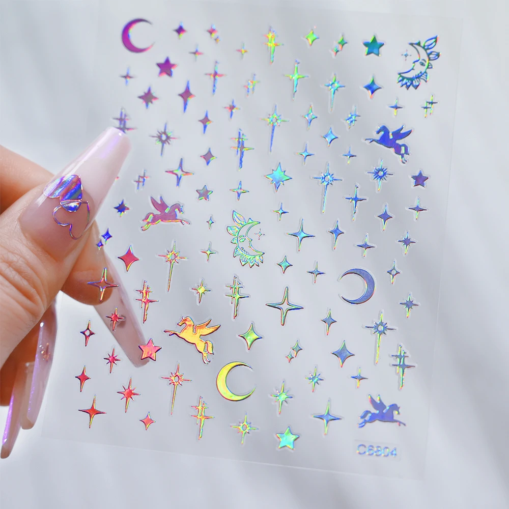 Holographic Rainbow Love Heart Nail Sticker 4/6Sheet/Kit 3D Laser Self-Adhesive Manicure Slider