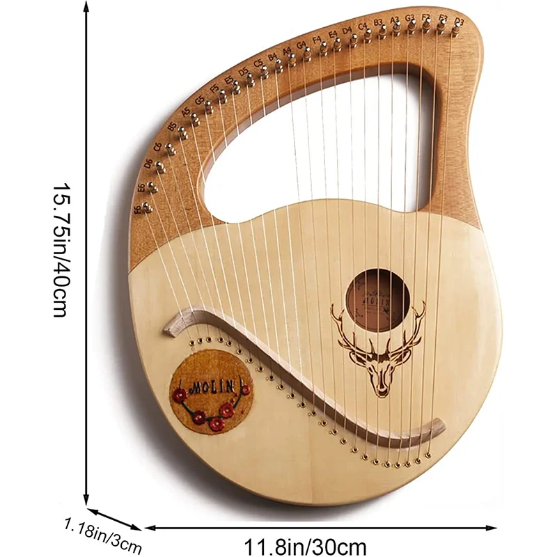 24 Strings Lyre Harp Mahogany Spruce Wood Top Box Lyre Harp Piano Stringed Musical Instrument With Tuning Wrench Spare Strings