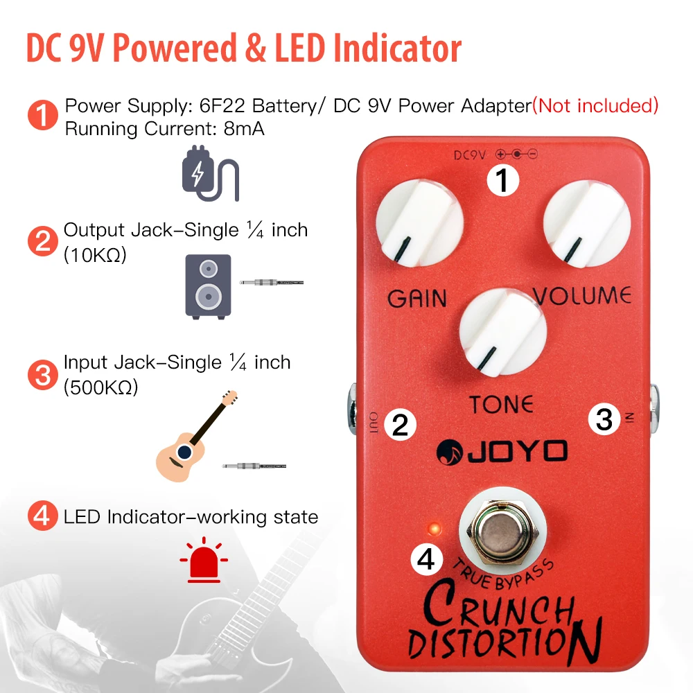 JF-03 CRUNCH DISTORTION British Classic Rock Distortion Pedal from Clean Boost t