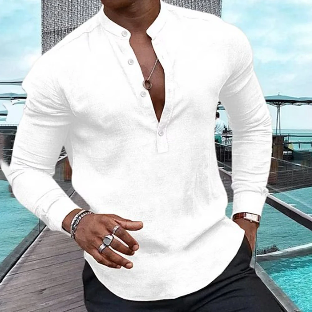 

Mens Shirt Fall Henley Holiday Casual V-neck Daily Winter Long Sleeve Loose Party Polyester Regular Shirt Spring