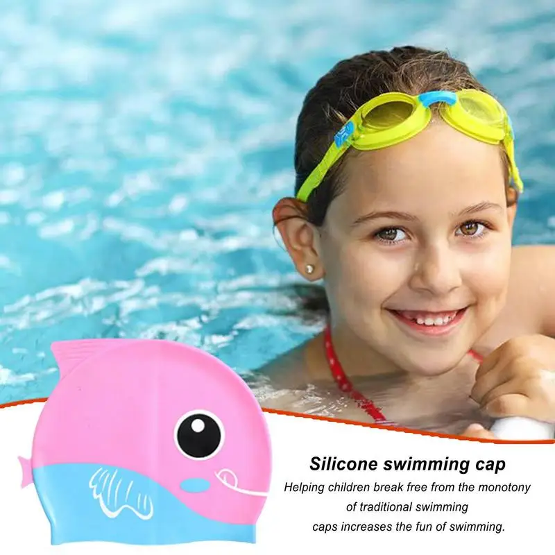 Cute Swimming Elastic Silicone Swim Pool Bathing S Kids Girls Boys Waterproof Ears Protection Diving Hat For Summer