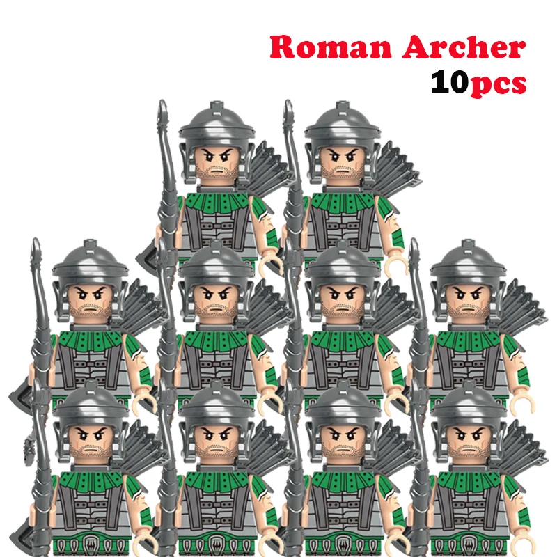 10pcs MOC 중세 성 기사 로마 군인 빌딩 블록 군사 고대 이집트 미라 피규어 전사 가드 무기 벽돌