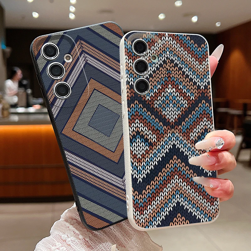 Retro Geometric Totem Pattern Leather Texture TPU Phone Case