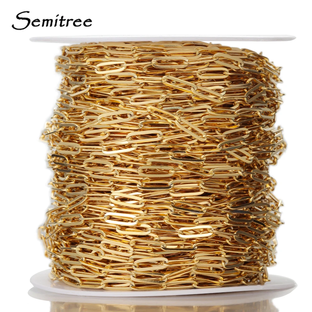 

Semitree 1 Meter Stainless Steel Flat Chain Oval Link Chains DIY Wallet Chain Necklace Jewelry Making Handicraft Supplies