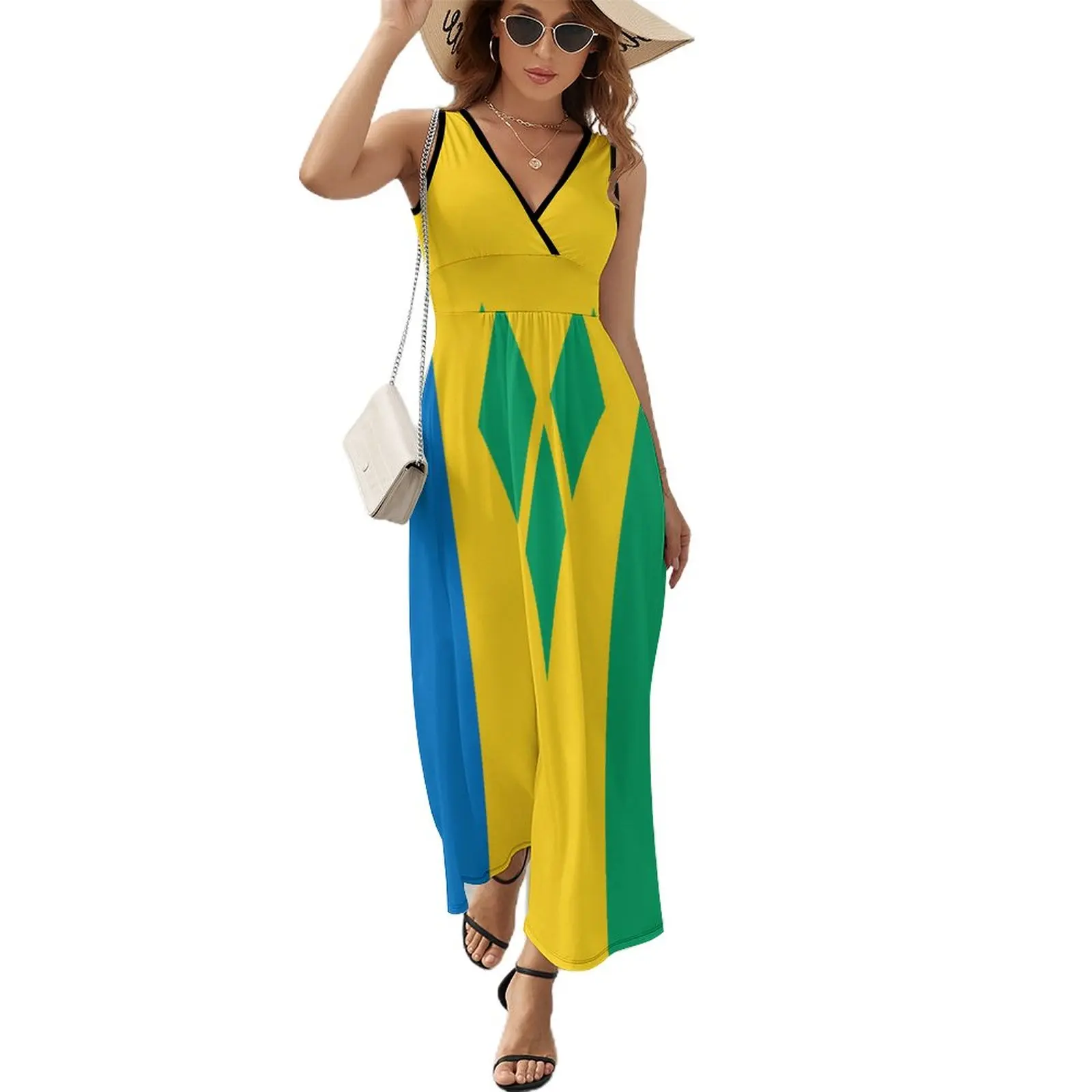 

Saint Vincent And The Grenadines Flag Dress Summer Street Wear Boho Beach Long Dresses Women High Waist Design Sexy Maxi Dress