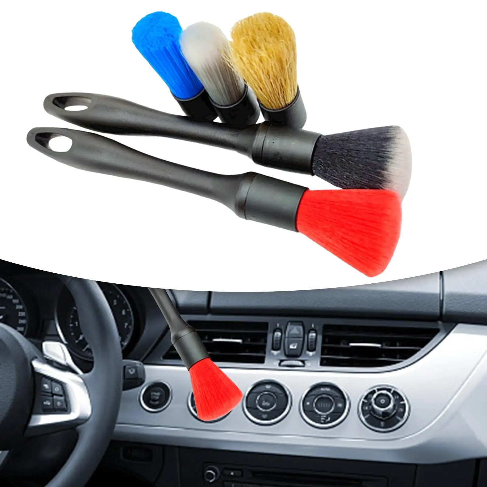 

Detailing Brush Set including 5 Brush Heads 2 Handle for Cleaning Interior Wheels Dashboard Air Conditioner Air Vents