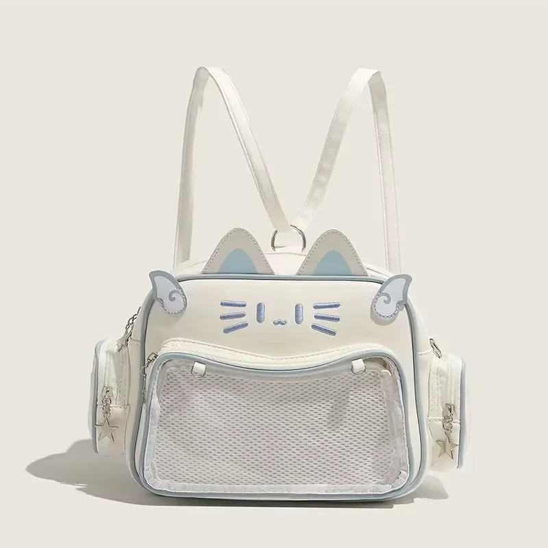 Y2K Korean Japan Kawaii Cat Ita Bag PU Cute Girls Transparent Pocket Aesthetic Shoulder Crossbody Bags Women's Fashion Backpacks 1