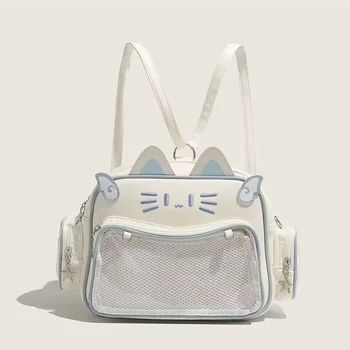 Y2K Korean Japan Kawaii Cat Ita Bag PU Cute Girls Transparent Pocket Aesthetic Shoulder Crossbody Bags Women's Fashion Backpacks 1