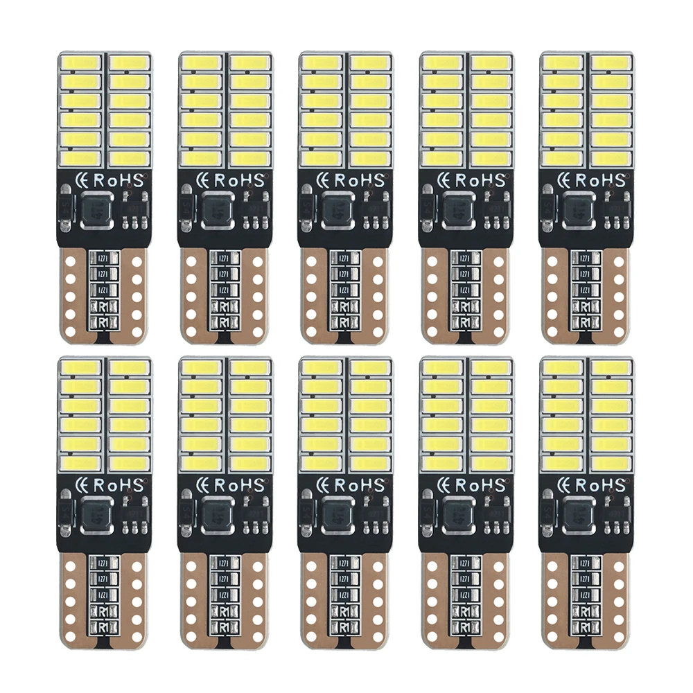 

10pcs IC T10 W5W 194 501 Led Canbus No Error Car Interior Light T10 24SMD 4014 Chip Pure White Instrument Lights Bulb Lamp 12V