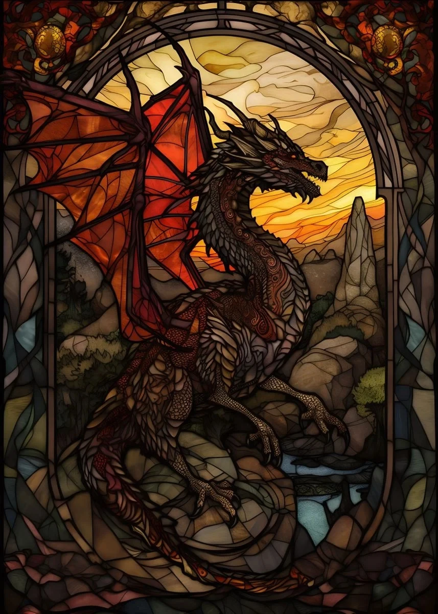 thumbnail image 1 of Pintura en lienzo de vidrieras de dragones de anime, carteles e impresiones de arte pop de dragones coloridos abstractos, arte de pared, decoración del hogar, cuadros, 1 of 5