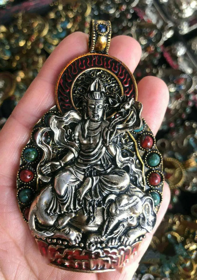 Женская Бирюзовая Серебряная подвесная статуя в виде слона Гуань Инь