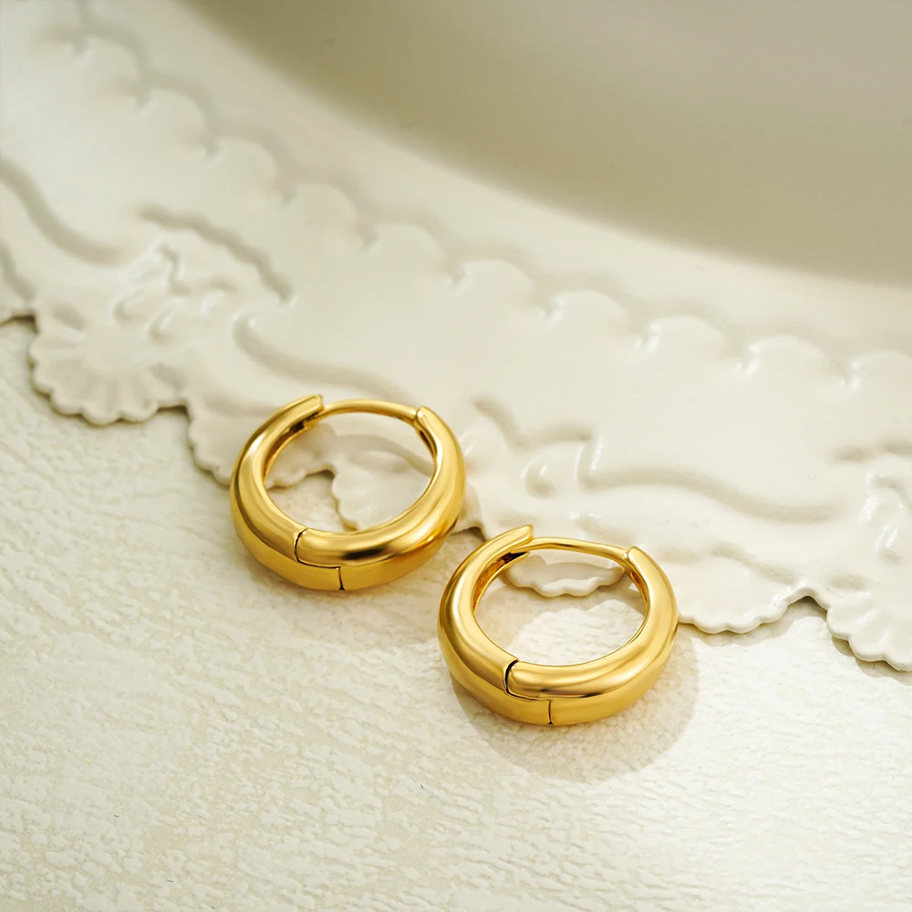 Punk Stainless Minimalist Solid Round Rings Huggies Earrings for Women Men Stackable 18K Gold Plated Tiny Ear Cartilage Hoops