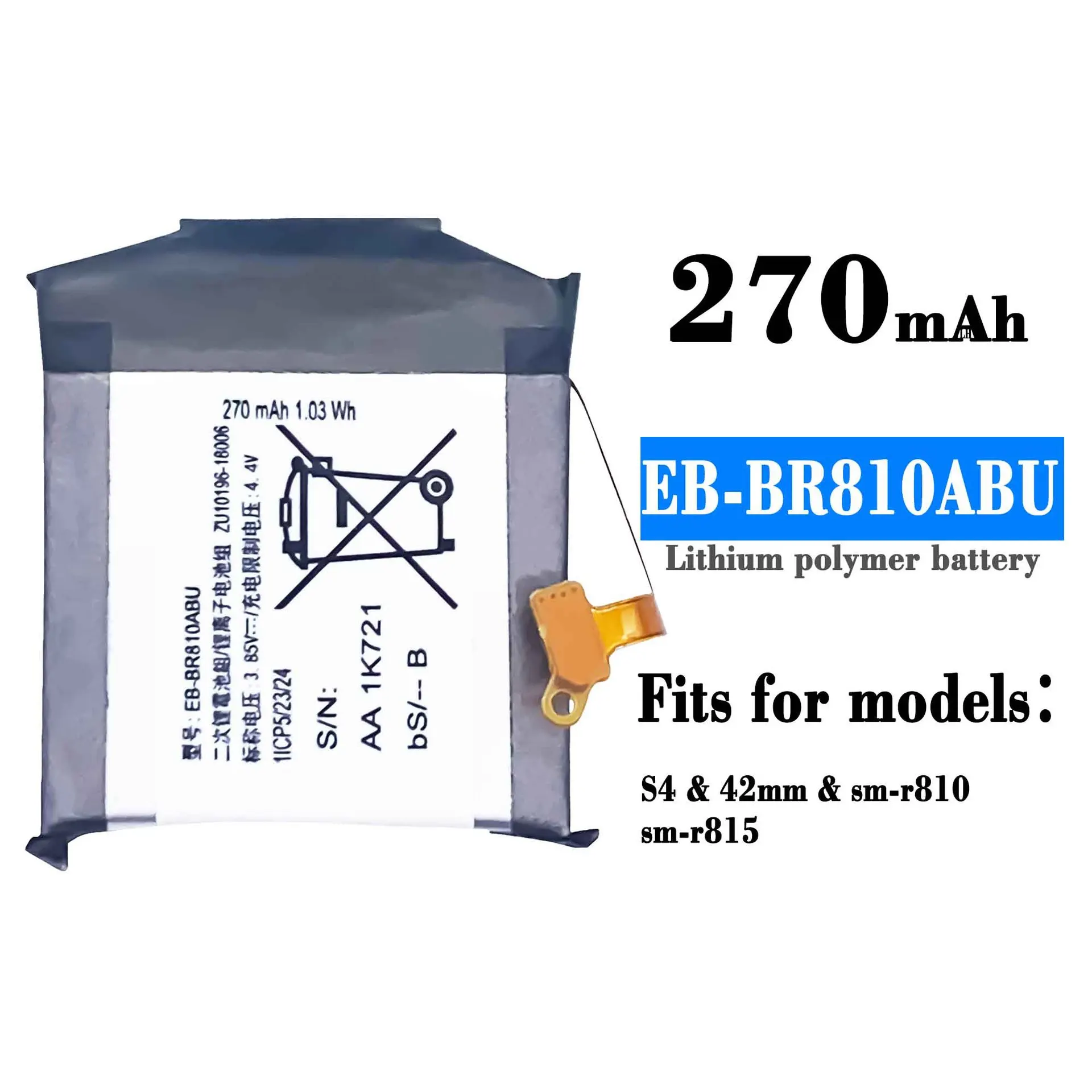 Eb-Br810Abu Batteria Per Orologio Di Alta Qualità Per Samsung Watch Galaxy S4 42Mm Sm-R815 Sm-R810 Sostituzione 270Mah Bateria