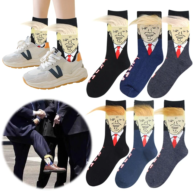 1-3pairs Trump Socks With Hair Trump Face Compression Socks Novelty Funny Wig Socks Fashion Street Style Socks for Outdoor 1