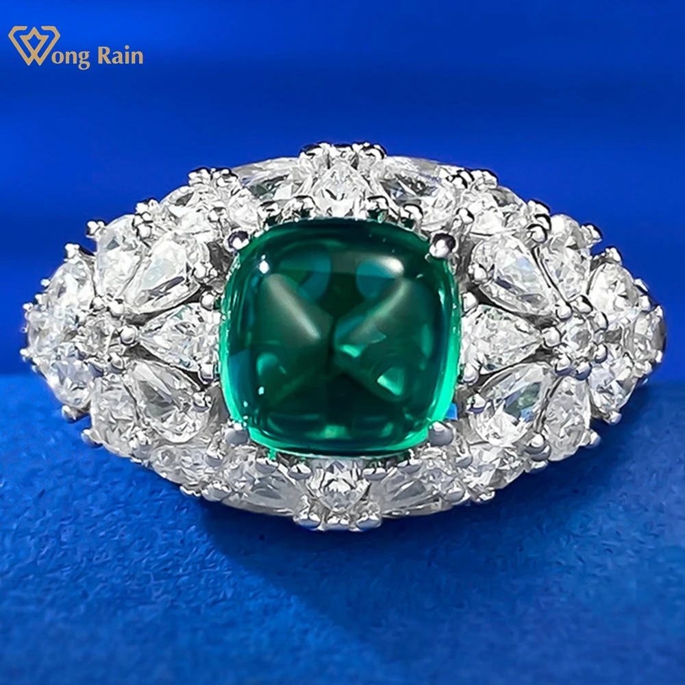 

Wong Rain 100% 925 Sterling Silver 7*7MM Emerald High Carbon Diamond Gemstone Cocktail Ring for Women Anniversary Gifts Jewelry