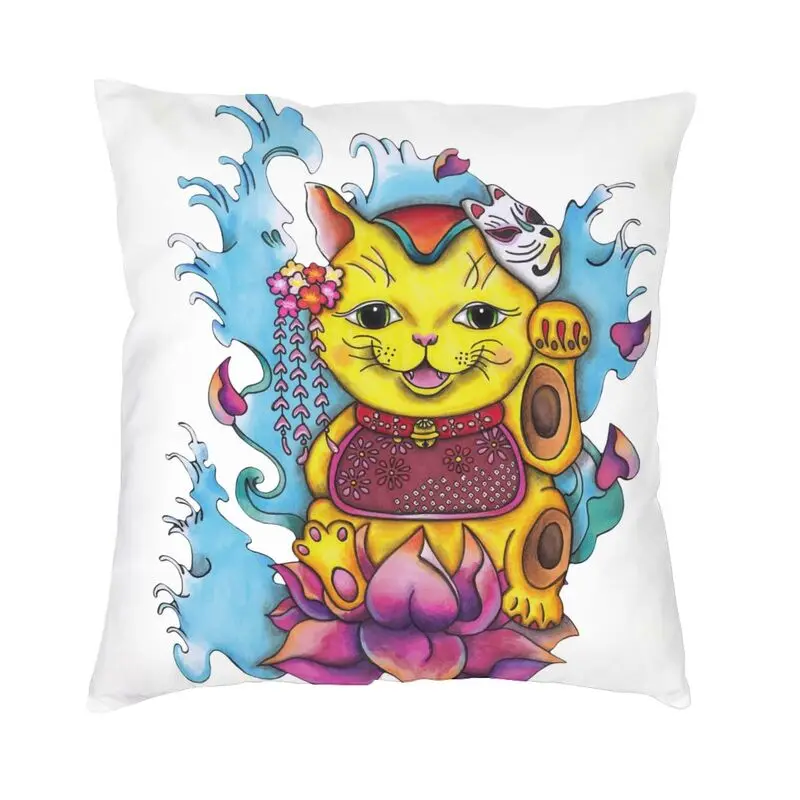 

Maneki Neko Modern Throw Pillow Covers Decoracion Salon Lucky Cat Cushions for Sofa