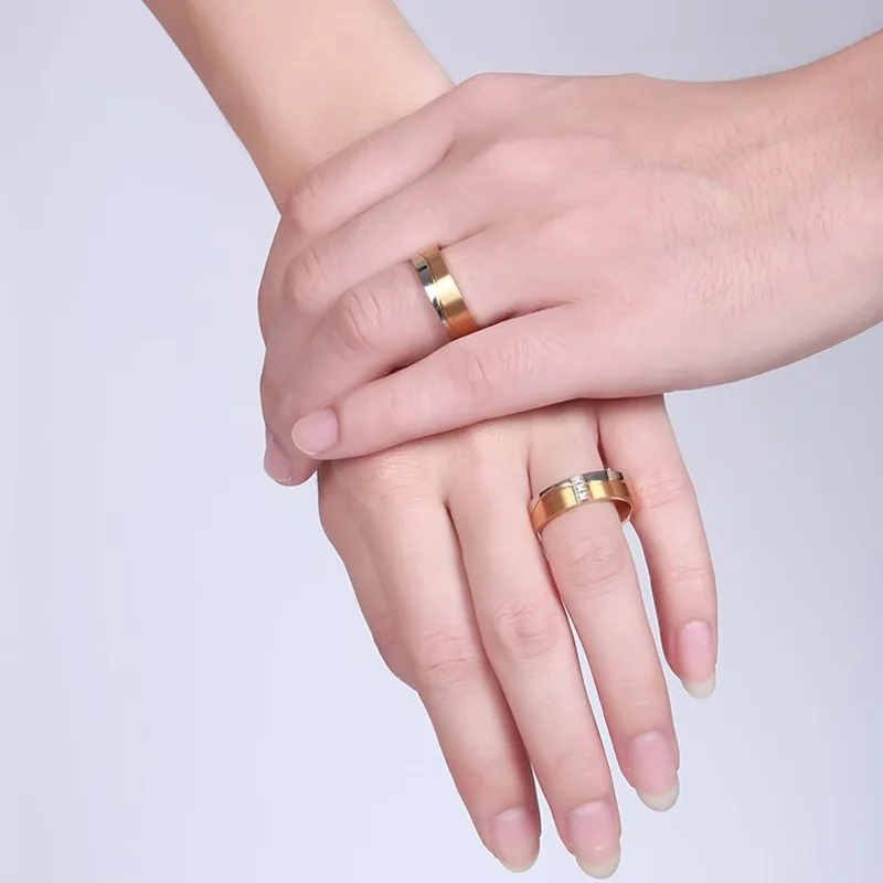 Alianzas "Aureum" de Acero Inoxidable Oro 18K | Joyas de Promesa | Dalesha - Imagen 4