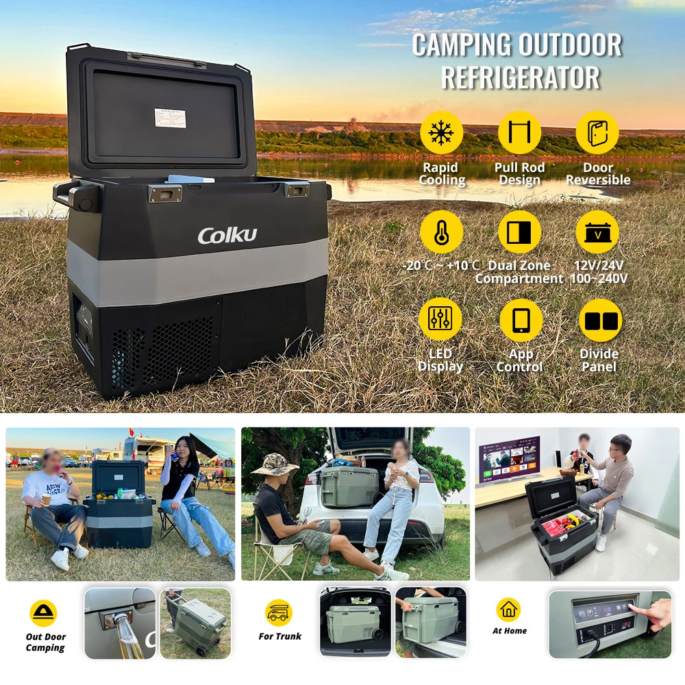 Mini Car Camping 12V Portable Electric Cooler Box Compressor Refrigerator 57L Freezer with Wheels and Pull Rod 2